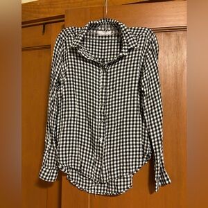 Anthropologie VELVET black and white check plaid blouse XS